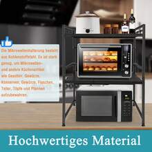 Microwave Oven Shelf, 3-Tier Extendable - With 8 Hooks - Kitchen And Office Storage - For Worktop, Printer, Organizer (Black) - Black - View 6