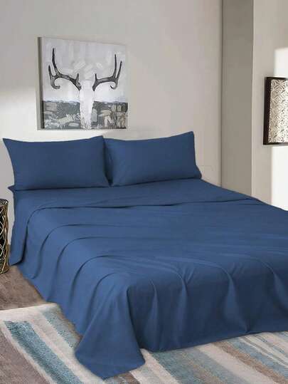 Juego De Sábanas Matrimonial De 4 Piezas / (1 Forro, 1 Sábana/ 2 Fundas) Diseño Liso De Color Sólido Para Cama 3000 Hilos, Ejido Suave Y Agradable Para La Piel, Transpirable Y Cómodo