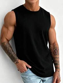 Men's Summer Casual Sleeveless Round Neck Tank Top - Black - View 2