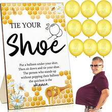 51 Pcs Tie Your Shoe Baby Shower Game Sign Wooden Sign Greenery Gift Sets Gender Reveal Party Favors 50 Balloons Latex Balloons For Game Plies YellowBee - 黃色 - 查看 1