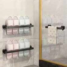 Heart-Shaped No-Drill Towel Rack, Wall-Mounted Storage Rack, Bathroom Accessories Wall-Mounted Towel Bar, Bathroom Vanity Storage Hanger, Slipper Rack, Slipper Storage Rack, Suitable For Home Decor, Bathroom Decor, Kitchen Accessories, Easy Installation Without Damaging Walls - Black Heart-shaped Base - View 12