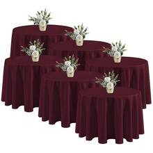 Fitable 6 Pack Burgundy Tablecloths For Round Tables - 108 Inches In Diameter - Stain Resistant And Washable Table Clothes, Polyester Fabric Table Covers For Wedding, Party, Banquet, Formal Events - Burgundy108InRound - View 1