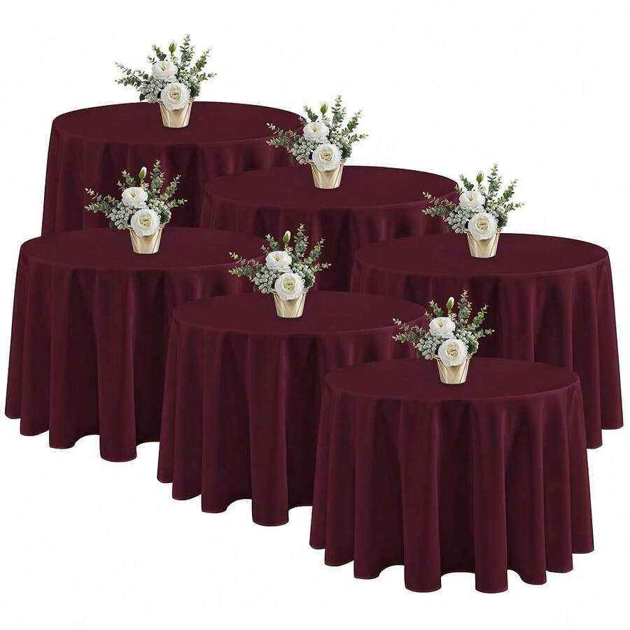Fitable 6 Pack Burgundy Tablecloths For Round Tables - 108 Inches In Diameter - Stain Resistant And Washable Table Clothes, Polyester Fabric Table Covers For Wedding, Party, Banquet, Formal Events - Burgundy108InRound - View 1