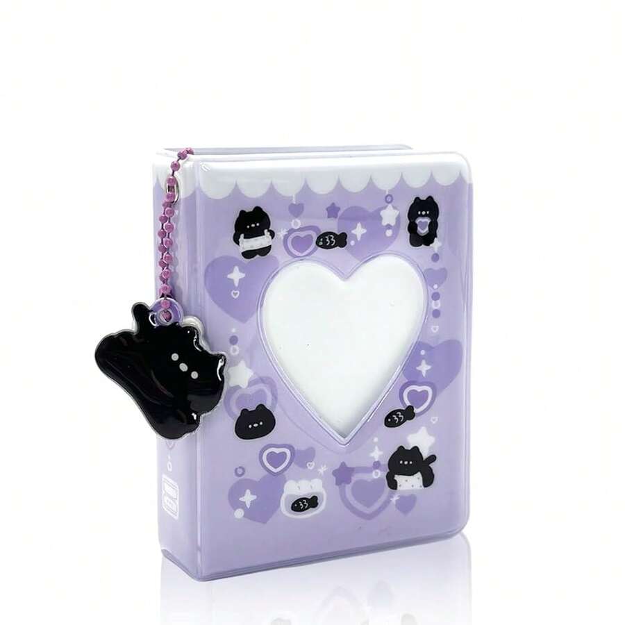 Mini Photo Album For Fujifilm Instax Mini Film, Ideal For 2x3 Photos, K Photocard Binder With Heart Cutout Cover, Hanging Hole For Pendant, 40 Pockets, 6 Styles, Pocket-Size Album (Purple) - purple - 查看 1