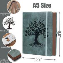ZXHQ A5 360 Pages Lined Journaling Notebooks With Pen, Journals For Women Men, Tree Of Life Design, Fine Inner Pocket - Grey - 高級灰色A5襯裡 - 查看 3