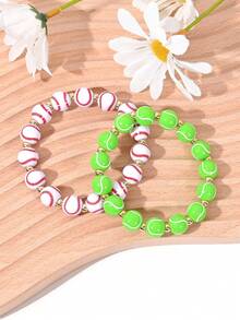 2pcs/Set Sporty Beaded Bracelet Set For Women, Minimalist Bicolor Elastic Bracelet Suitable For Daily Wear
