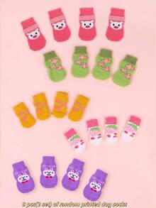 4/8pcs/Pack Random Printed Pet Socks With Cute Pig, Flower, Strawberry And Rabbit Patterns - Multicolor - View 12