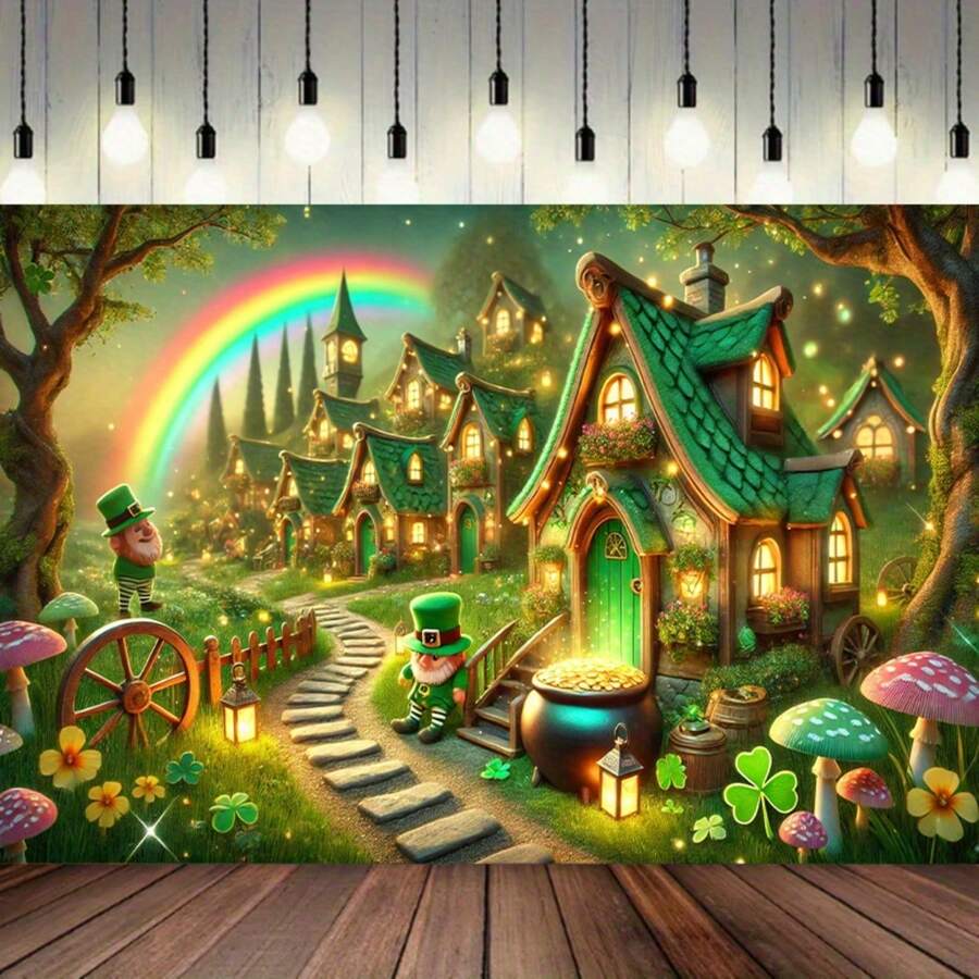 Happy St. Patrick's Day Banner. St. Patrick's Day Clover & Shamrock Frame Green Theme Party Backdrop For Events & Party Supplies Decorations.St.Patrick's Holiday Background Wall Decoration. Versatile Festive Decoration For Room, Patio, Studio, Home & Garden, Garage Banner, Photo Studio Cloth, Outdoor Celebration, Fits Wedding, Birthday, Anniversary - 顏色3 - 查看 1