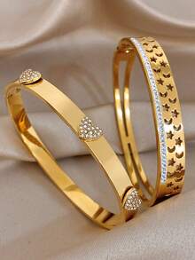 Bộ vòng tay bằng thép không gỉ mạ vàng 18K hình trái tim và mặt trăng sao thanh lịch, trang sức cao cấp dành cho nữ, thiết kế đính đá Zirconia và khoét rỗng, thích hợp cho Lễ tình nhân, tiệc tùng, dạ hội, hàng ngày, hẹn hò, lễ hội Mardi Gras, năm mới, đám cưới, đi biển, Giáng sinh, kỷ niệm, quà tặng thanh lịch cho mẹ, trang sức phong cách Boho, quà sinh nhật cho phù dâu. - Nhiều màu - Xem 1