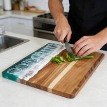 Epoxy Resin Solid Wood Resin Cutting Board Crafts, Rosewood Mosaic, Wave & Beach Pattern Chopping Board