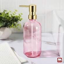 GMISUN Pink Soap Dispenser Bathroom, 1 Pack Glass Dish Soap Dispensers For Kitchen With Rustproof Plastic Gold Pump, 17 Fl Oz Bathroom Hand Soap Dispenser, Modern Liquid Dishwashing Dispensers Bottle - Chai màu hồng + Bơm vàng - Xem 5