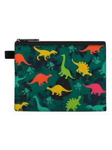 Football & Dinosaur Print Polyester Coin Purse, Casual Style With Washable Zipper Pouch, Birthday Gift