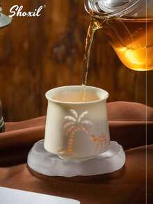 shoxil 1pc Palm Tree And Camel Pattern Coffee Cup, 170ml Saudi Style Ceramic Tea Cup, Hollowing Coconut Tree And Camel Arabic Mugs, For Home, Office, Cafe, Restaurant, Courtyard, Party, Gifts - Coffee Cup - View 5