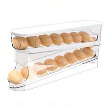 Refrigerator Egg Layerer - Automatic Rolling Refrigerator Door Egg Rack, ABS Transparent Plastic Egg Storage Box, Space Saving Stacked Egg Storage Container (Double-Layer Design, Can Hold Many Eggs) - Clear - View 3
