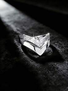 CVNANA 1 chiếc nhẫn bản rộng hình chữ V kép, trang sức thời trang nữ sang trọng đính đá Cubic Zirconia, size M, món quà hoàn hảo cho bạn gái/bạn thân, ngày Valentine, ngày của Mẹ. - F - Xem 18