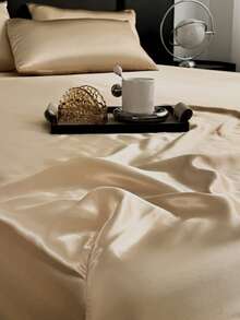 1pc Champagne Gold Satin Fitted Sheet - Sateen Fitted Sheet, Single/Double Bed Cover, Glossy & Soft, Fits Mattress Up To 12 Inch, Machine Washable, Comfortable For All Seasons, Lightweight & Luxurious, Dust-Proof Bed Cover, Available In Multiple Sizes, Great For Birthday, Christmas Gift, Casual Fitted Sheet In Multiple Colors (No Pillow Case Or Pillow Insert) - View 10