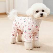 1件卡通狗印花舒适粉色宠物服 - 柔软的宠物服装，饰有可爱的粉色兔子和草莓图案，非常适合作为狗狗睡衣和家居服，适合各种尺寸的猫狗，是春秋季的理想选择。 - 彩色 - 查看 6