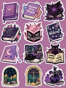 50pcs Bookish Sticker Dark Purple Witch Mage Book Pharmacist Read Book Stickers For Water Bottle Laptop Guitar Skateboard Phone Decals Stickers