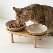 1pc Ceramic Cat/Dog Bowl With Raised Stand, Large Capacity Anti-Spill Pet Feeding Bowl