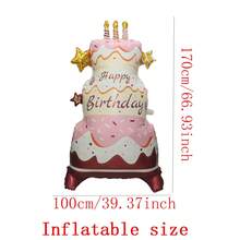 1Pc 197cm Supersize Stand Birthday Party Balloon Happy Birthday Cake Shape Foil Balloons Birthday Party Decorations - Multicolor - View 9