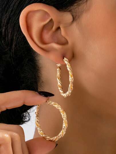 1 par moderiktiga texturerade gyllene ringörhängen för kvinnor, minimalistiska eleganta smycken lämpliga för vardagsbruk, semester, dejt