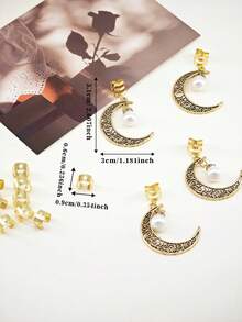 24pcs Women Moon With Pearl And Shaped Star Hair Accessories, Hair Clips For Ponytail, Party & Festival,Hair Barrettes Claw Clips, School Stuff - Gold - View 6