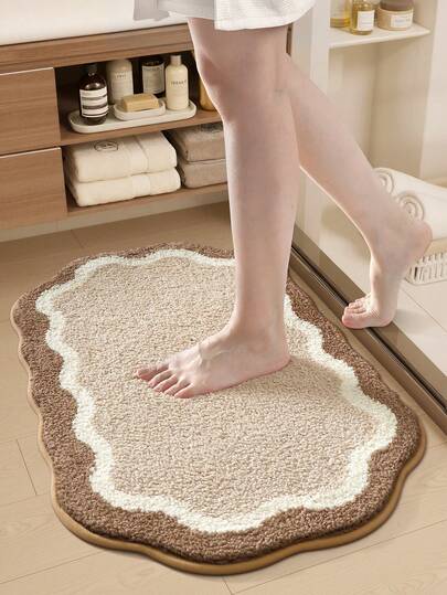 DAJIANG 1 pieza Alfombra de baño de felpa minimalista con diseño geométrico en color caqui, apta para baño, cocina, exterior, interior, pasillo, dormitorio, sala de estar, mesita de noche, lavable a máquina, fácil de limpiar, con respaldo antideslizante, esencial para dormitorio, baño, ideal para decoración de invierno, decoración del Día de San Valentín, decoración navideña del baño, alfombra decorativa, accesorios de baño, conjunto de decoración de habitación