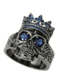 1 件男士个性化皇冠骷髅设计奢华合成方晶锆石镶嵌复古朋克铜戒指 - 奢华成人珠宝 - 摩托车 - 万圣节 - 复活节 - 父亲节礼物 - 周年纪念礼物 - 藍色 - 查看 12