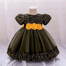 Pink Kids Clothes 2116 Big Bow 3D Flower Girls Frock Tulle Sequins Ball Gown Pageant Children Elegant Princess Prom Host Formal Evening Party Cocktail Dress 0-4Y - 黑金 - 查看 1