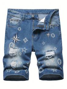Pantalones vaqueros casuales deportivos callejeros holgados para parejas, con bordado de Elefante Generación 71, lavados, ideales para skate - Azul marino - Ver 4