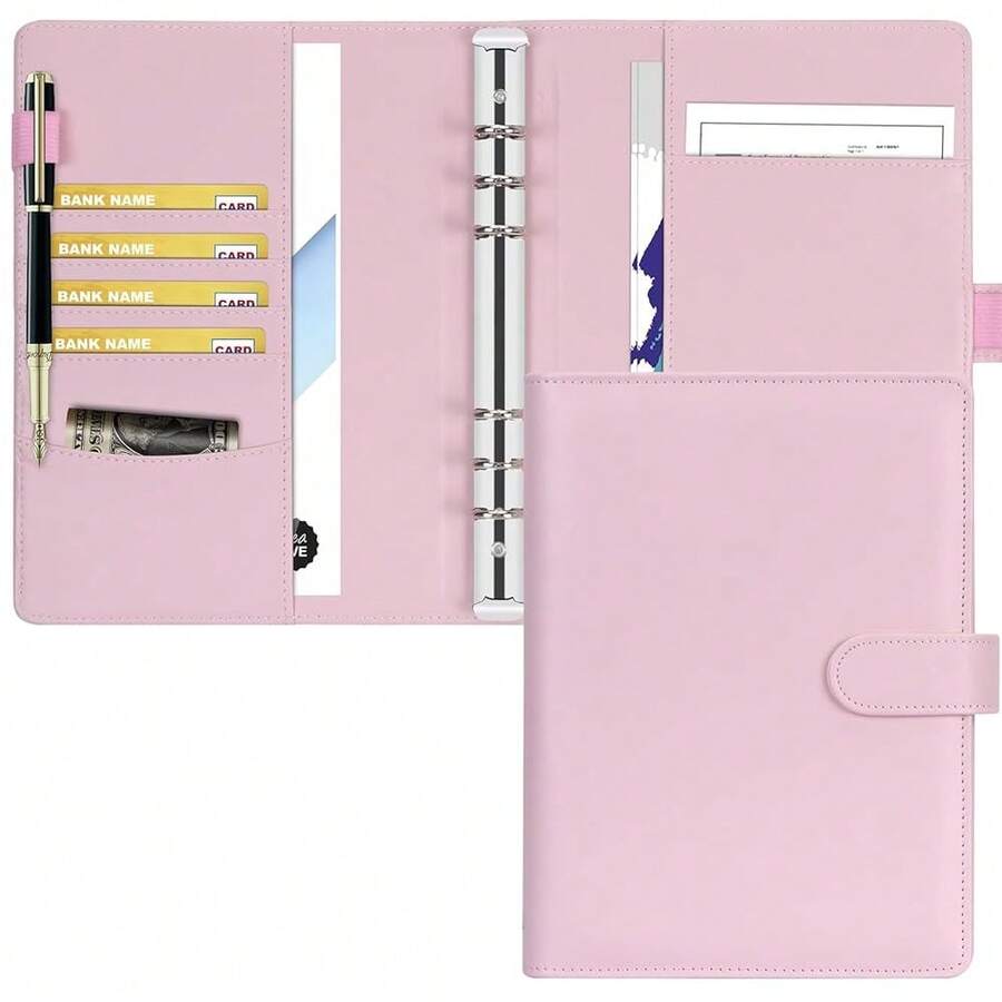 A5 Binder 6 Ring Personal Organizer Planner Binder Cover Makaron Pink Portfolio Folder For Women With Macaron Colors,6 Ring A5 Binder - 馬卡龍粉色 - 查看 1