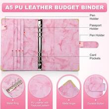 A5 Refillable 6 Ring Binder Cover Marble Pink Loose Leaf Personal Planner Binder Cover With Magnetic Buckle Closure For Women,6 Ring A5 Binder - 大理石粉紅色 - 查看 4
