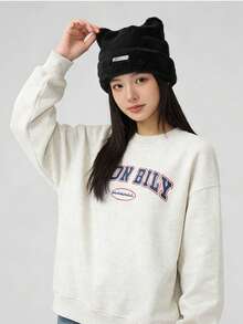 新款秋冬毛绒猫耳针织帽，保暖针织帽，时尚百搭女士毛绒帽 - 黑色 - 查看 6