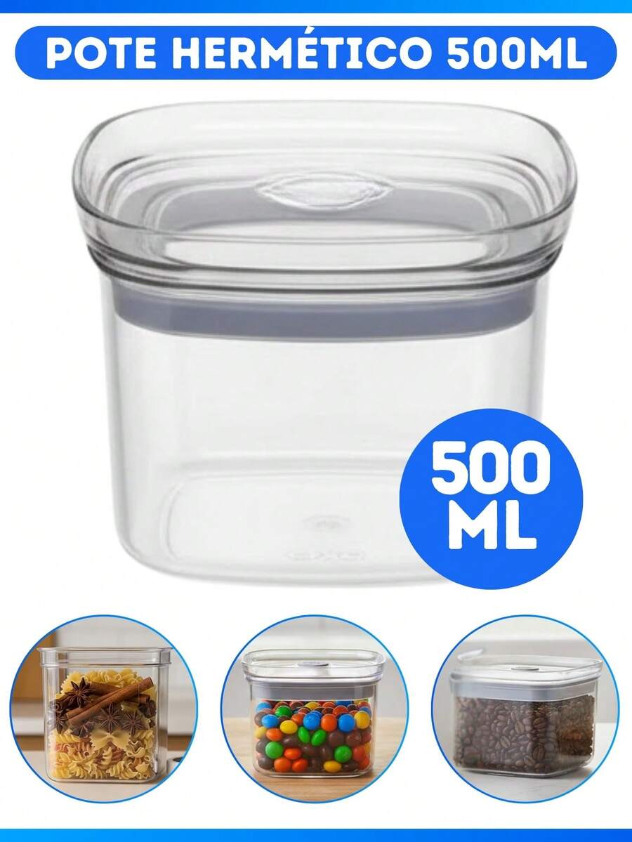 Unidade Pote Organizador Quadrado 500ML New Hermetic - Transparente - Visão 1