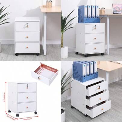 Mobile Lockable File Storage Cabinet With 3 Drawers On Wheels Under Desk Wood Beside Cabinet Pedestal For Unit Document Home Office Printer Stand Filing Side Drawers Nightstand On Caster White