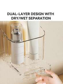 حامل فرشاة أسنان شفاف قطعة واحدة، رف تخزين جداري مقسم، منظم حمام بدون ثقب إبداعي، يمكن تخزين فرشاة الأسنان والمشط والحلاقة، ديكور حمام المنزل - شفاف - مشاهدة 3