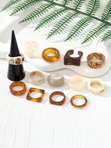 13pcs/Set Brown Toned Asymmetrical Multi-Element Rings, Gentle & Elegant Party Rings Set For Women, Suitable For Mother's Day, Valentine's Day, Daily Wear (Random Color) - Brown - View 4