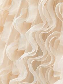 少女时尚休闲可爱网纱蝴蝶结装饰连衣裙 - 杏色 - 查看 8