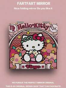 Sanrio 1个三丽鸥Hello Kitty星座系列便携式化妆镜，一面是放大镜，高清双面可折叠 - 轻巧便携，适合随时随地补妆 - 时尚仿皮设计，家居浴室装饰，母亲节礼物，毕业礼物，婚礼礼物，乔迁礼物，浴室、客厅、卧室、家中，度假，露营旅行 - 彩色 - 查看 2