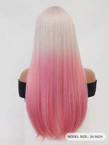 XOUJE Tóc giả dài thẳng màu hồng ombre vàng sang trọng, 24 inch, có mái bằng và đường chân tóc tự nhiên, mềm mại và chân thực, làm từ sợi tổng hợp chịu nhiệt, thích hợp cho phụ nữ diện hàng ngày, các buổi họp mặt ngày lễ, hẹn hò, tiệc tùng, Halloween, Giáng sinh, cosplay và các dịp thường nhật. - Màu hồng ombre - Xem 4