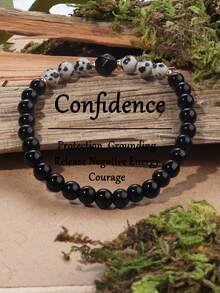 6毫米黑色碧玺护身手链，释放负能量，增强自信和稳定性，男女皆宜，瑜伽冥想疗愈手链，日常佩戴饰品，馈赠佳品。 - 彩色 - 查看 1