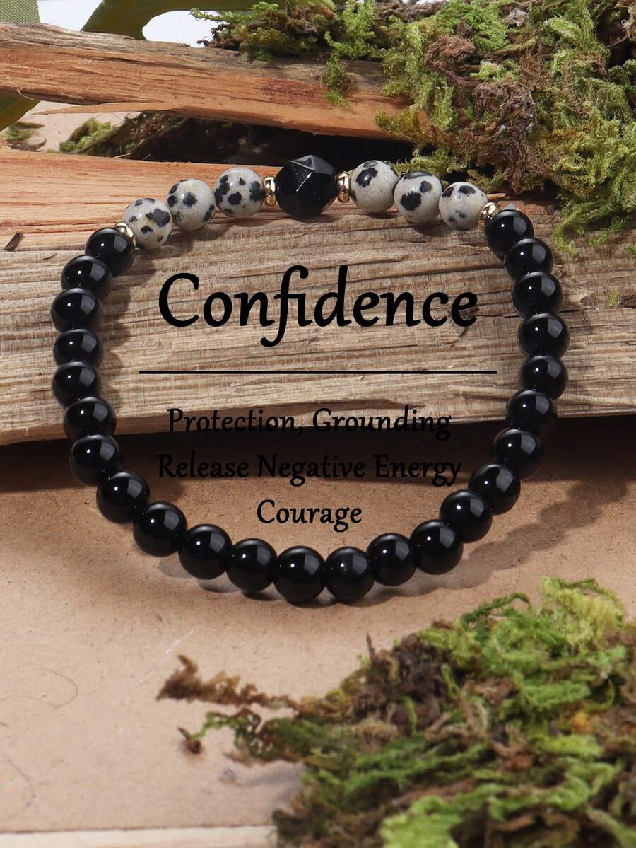 6毫米黑色碧玺护身手链，释放负能量，增强自信和稳定性，男女皆宜，瑜伽冥想疗愈手链，日常佩戴饰品，馈赠佳品。 - 彩色 - 查看 1