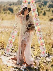 人造玫瑰花环拱门装饰，长款仿真玫瑰花束 - 人造花桌饰 - 人造花墙背景，适用于派对、新娘送礼会及其他活动花艺布置 - 彩色 - 查看 10