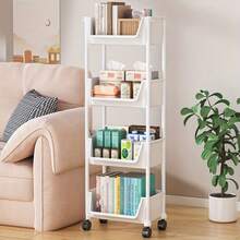 多层易组装书架、简约落地式衣柜、多功能储物柜、可移动桌边书架、落地式办公桌推车、图书收纳架、办公学习收纳架、笔筒、教科书及文件整理架 - 彩色 - 查看 4