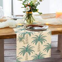 Mantel con estampado de palmeras tropicales, decoración de cocina estilo boho hawaiano con plantas, decoración del hogar para interiores y exteriores, suministros para fiestas, primavera/verano - Celeste - Ver 7