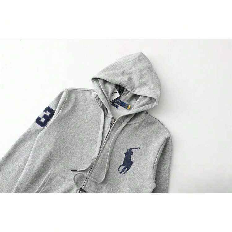 Polo Ralph Lauren Unisex Full-Zip HoodieSweatshirt , Fashion Hoodies & Sweatshirts, Drawstring Hoodies Pullover Sweatshirts Casual Long Sleeve Shirts - 灰色 - 查看 8