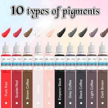 10 piezas de pigmento de maquillaje permanente para cejas y labios, coloración de maquillaje profesional, 0.5oz (15ml) - Multicolor - Ver 6