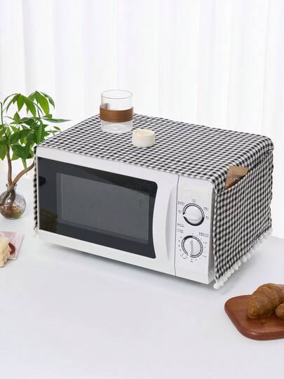 1個 ブラックチェック柄電子レンジカバー、ファームハウススタイル、レディースデー、トラベルエッセンシャルズ、ウェディングギフト、Y2K、寝室、車用アクセサリー(女性用)、キッチンインテリア、ウェディング、Y2K、パーティー