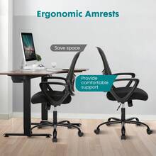 Mid Back Ergonomic Office Chair With Wheels & Lumbar Support Black Mesh Computer Chair Adjustable Swivel Rolling Task Chair For Home Office Bedroom Workstation - 黑色 - 查看 6