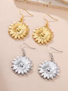 1对时尚女士不锈钢向日葵吊坠耳环，复古耳环，向阳而生，送朋友的礼物 - 時尚系列 - 查看 4